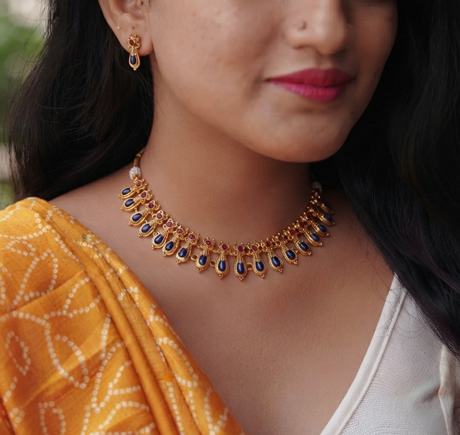 Sapphire Paisley Necklace Set