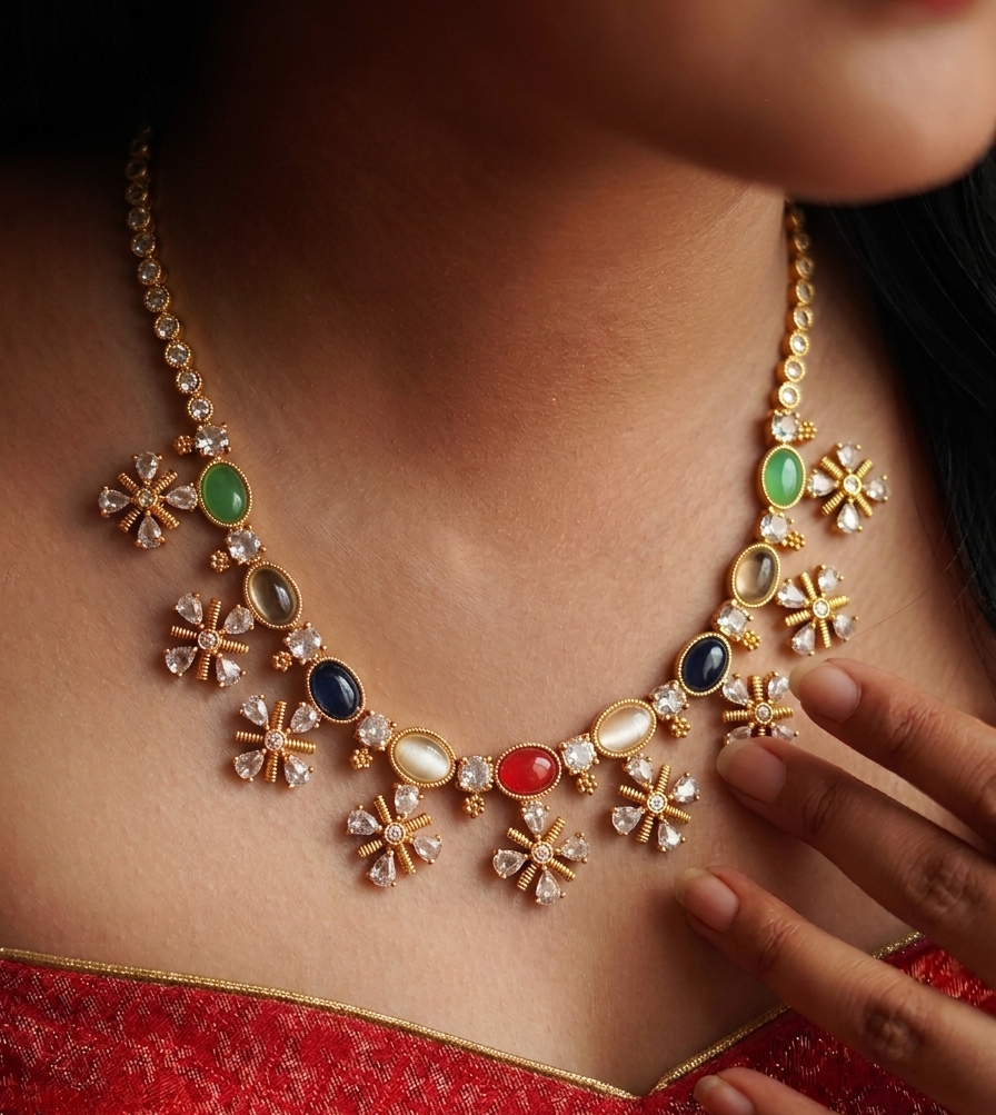 Navratan Stone Necklace Set