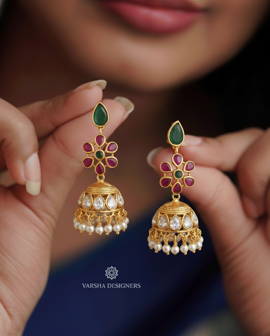 Unique Floral Kemp Jhumka