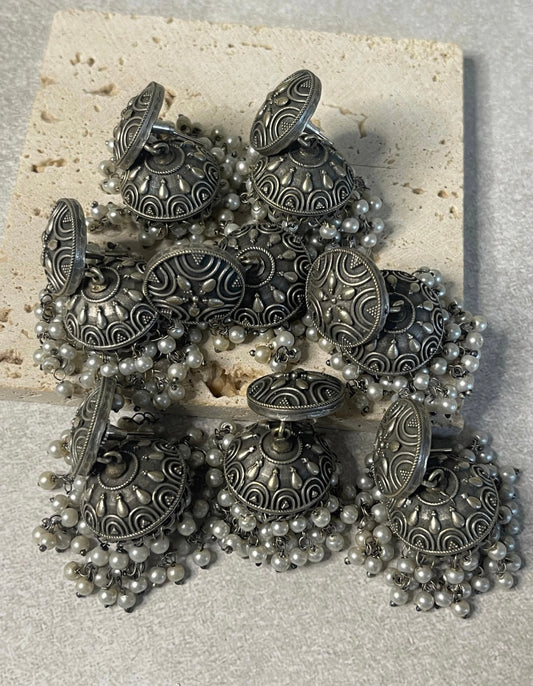 German Silver Pearl Jhumkas