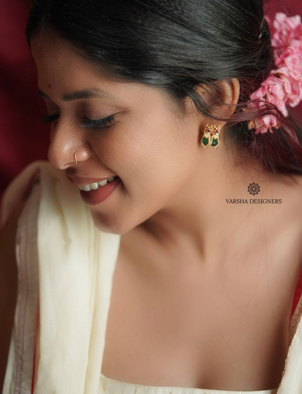 Gold Finish Dual Palakka Ear Studs