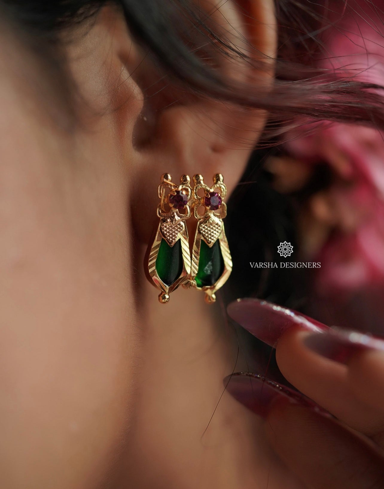 Gold Finish Dual Palakka Ear Studs