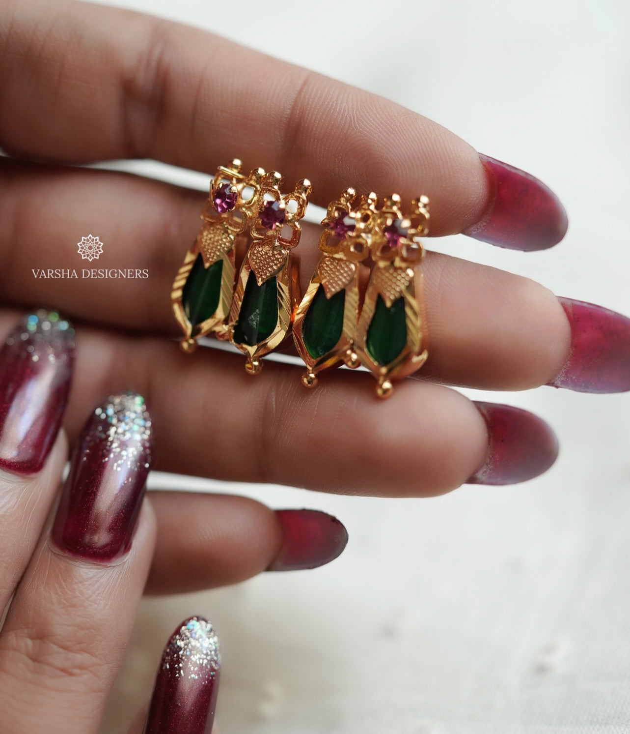 Gold Finish Dual Palakka Ear Studs