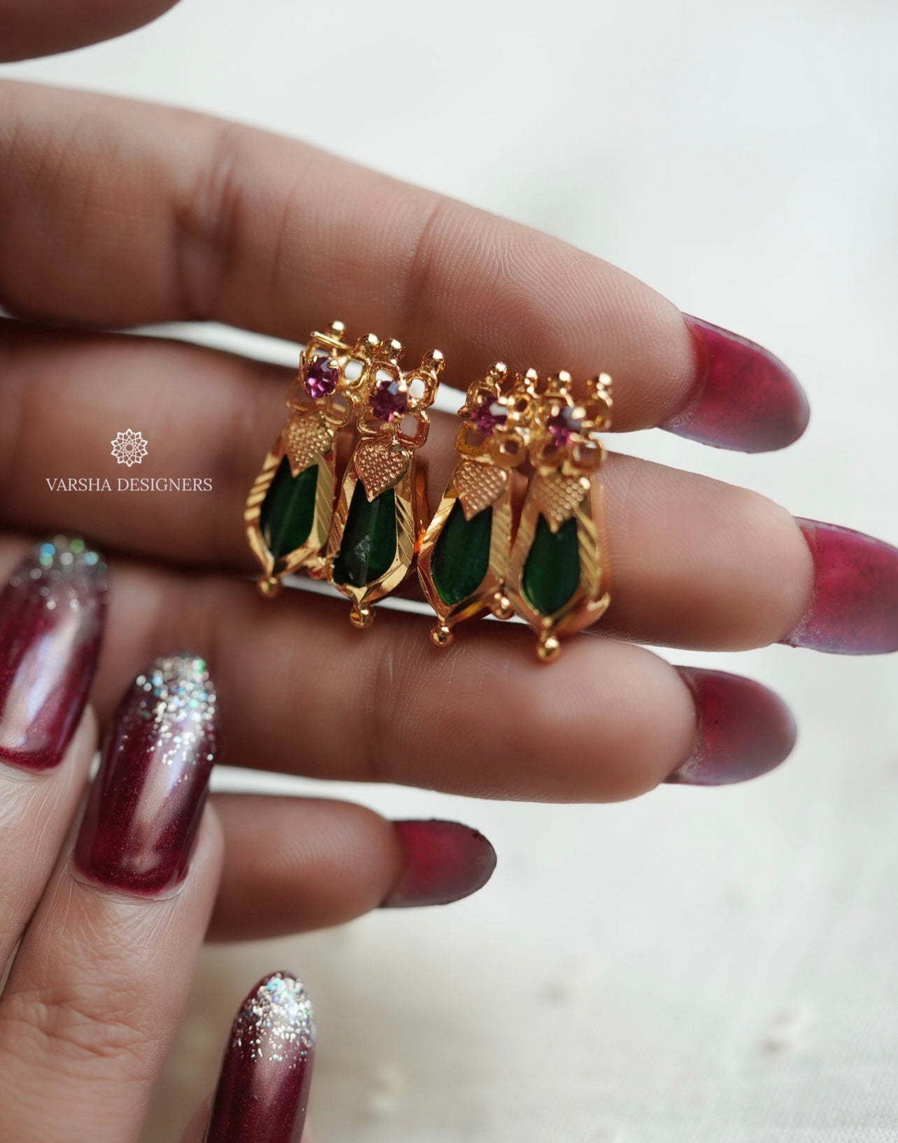 Gold Finish Dual Palakka Ear Studs