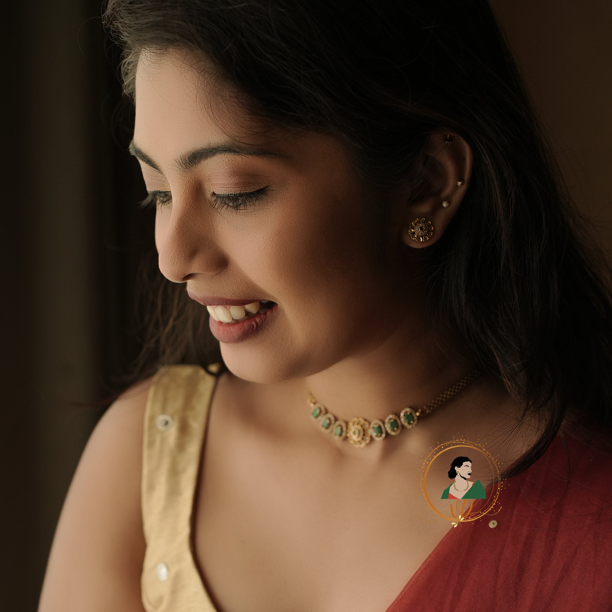 Gold Finish Emerald Necklace Set