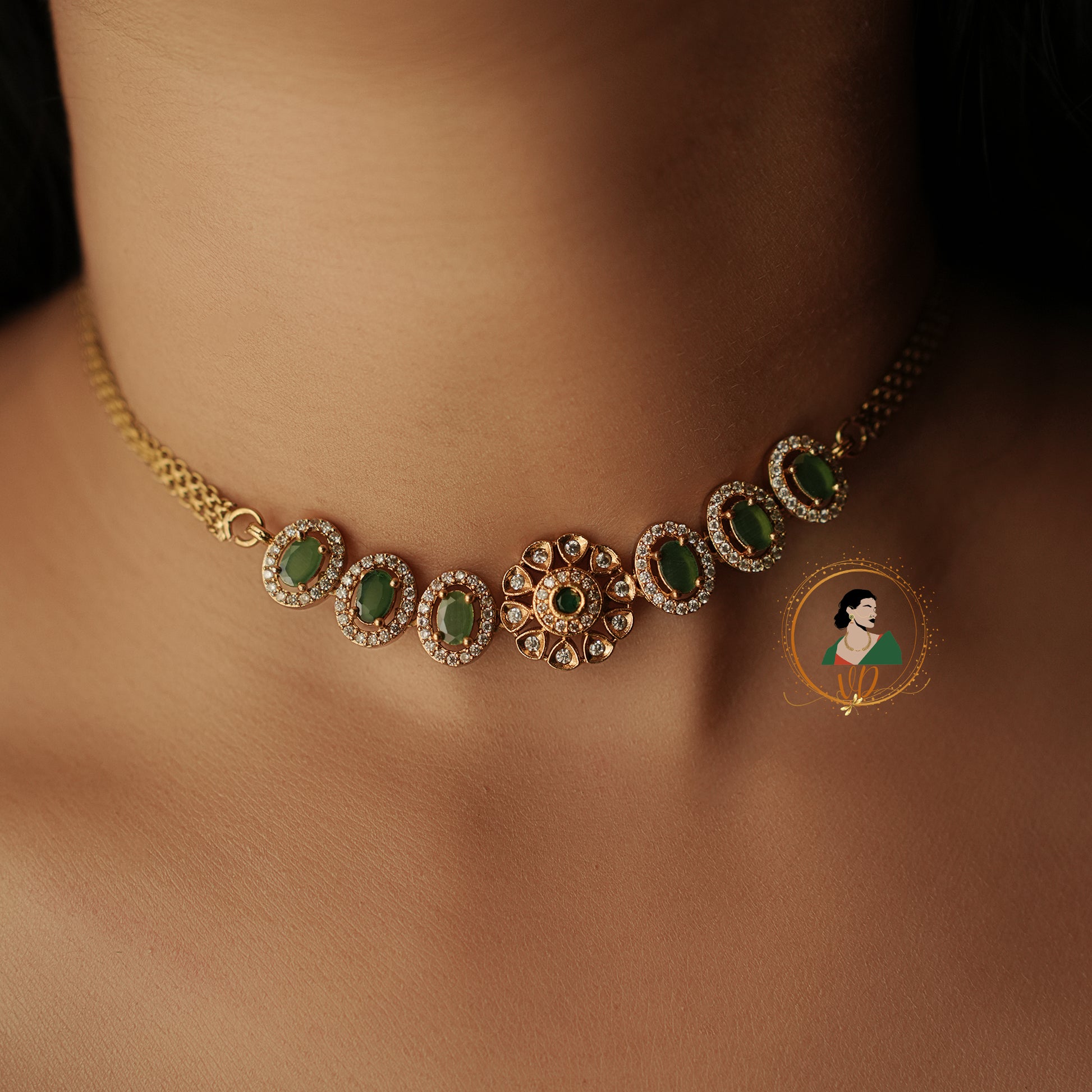 Gold Finish Emerald Necklace Set