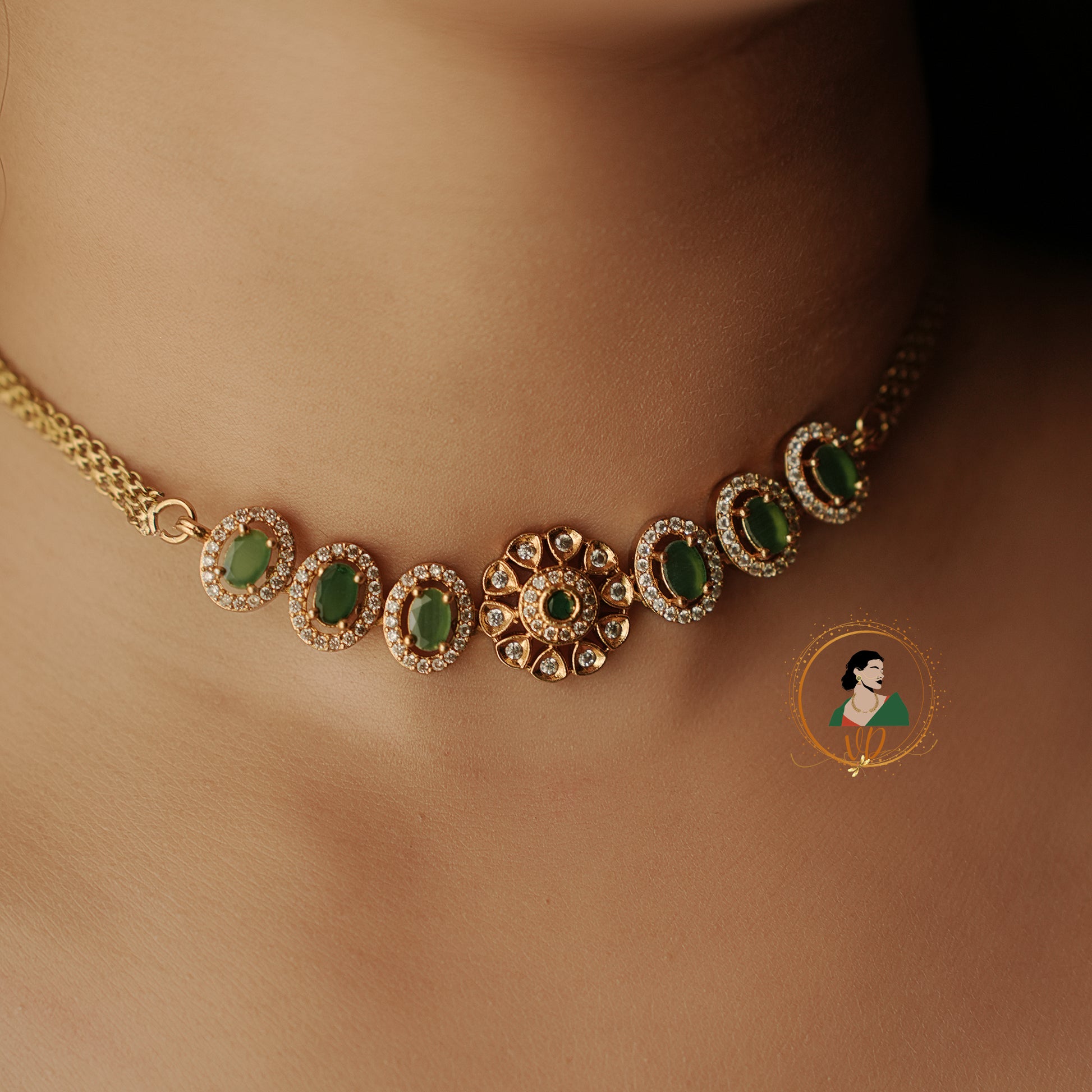 Gold Finish Emerald Necklace Set