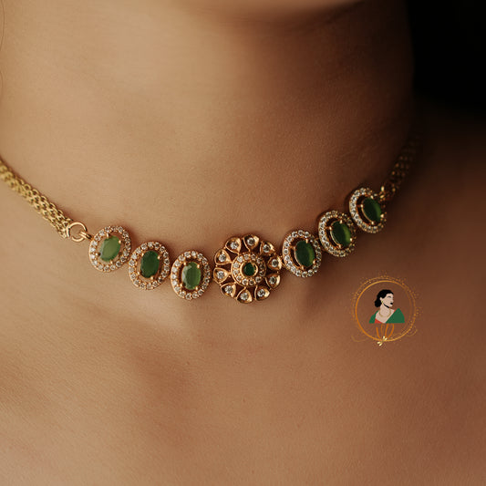 Gold Finish Emerald Necklace Set