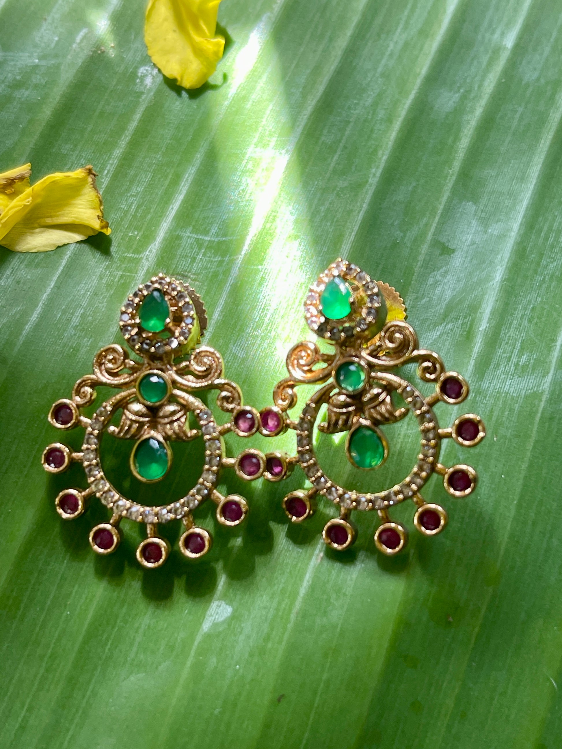 Gold Finish Light Weight Stone Earrings