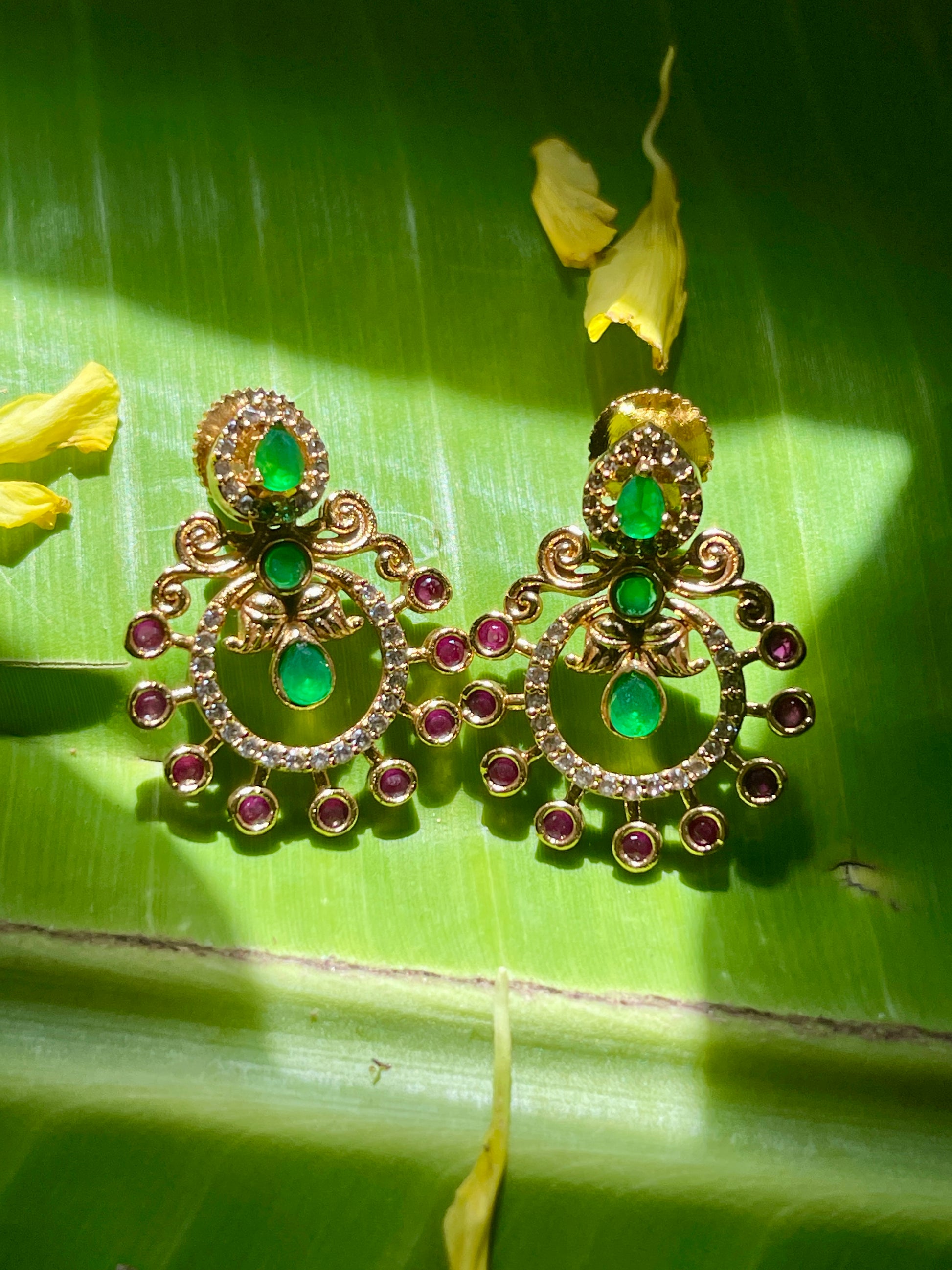 Gold Finish Light Weight Stone Earrings