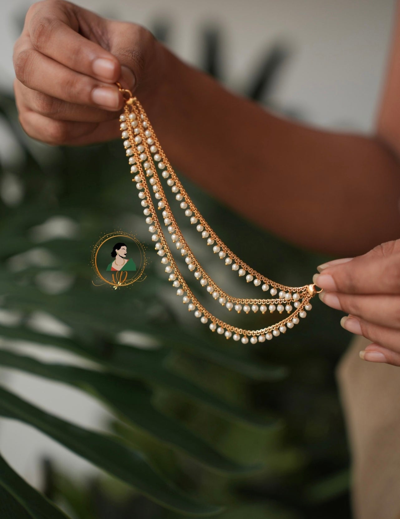 Gold Finish Pearl Earchains