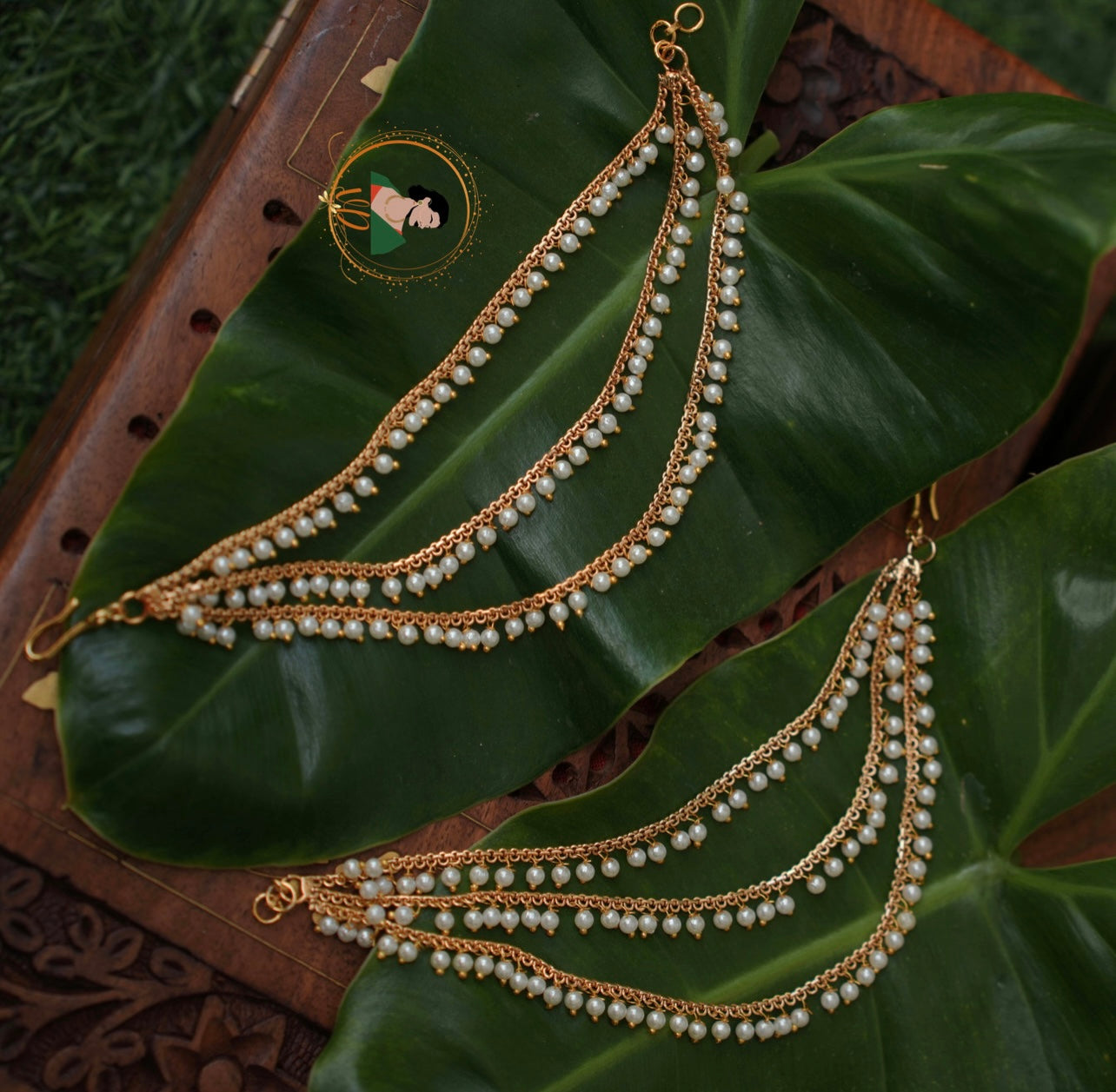 Gold Finish Pearl Earchains