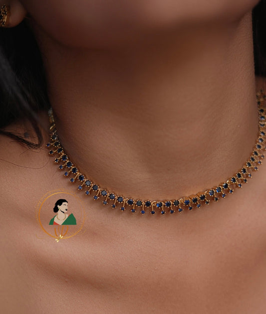 Gold Finish Sapphire Stone Necklace