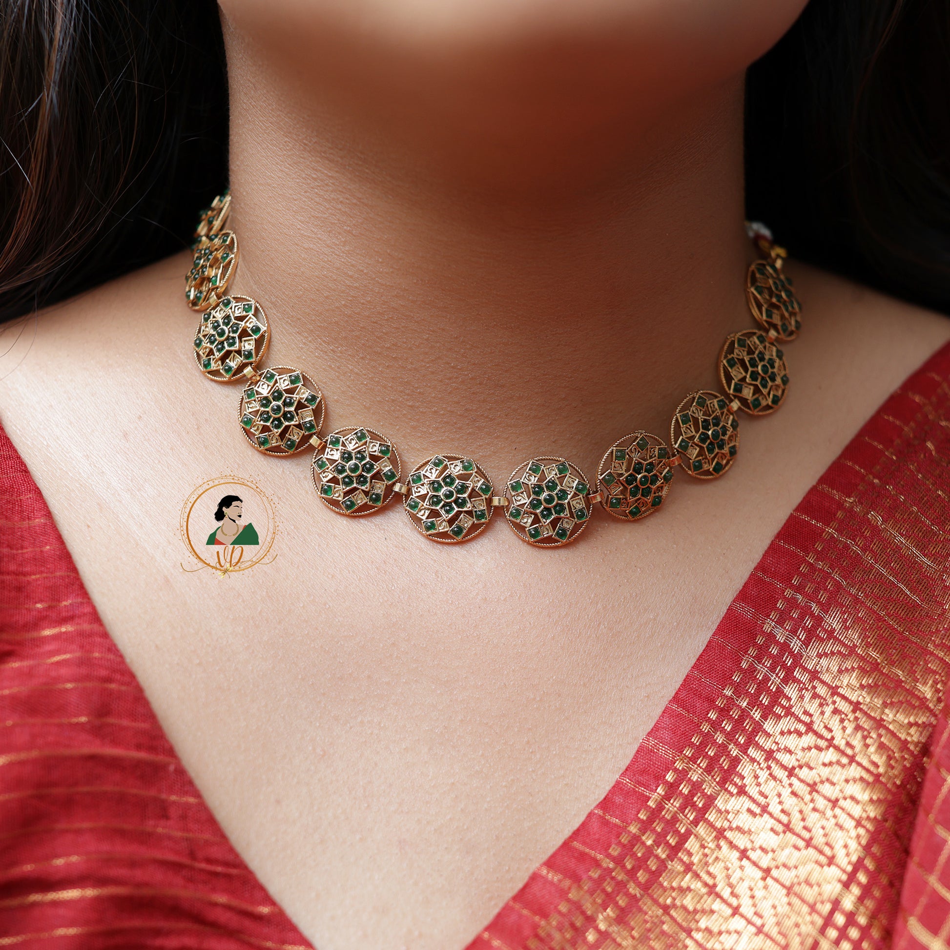 Gold Finish Stone Choker Set