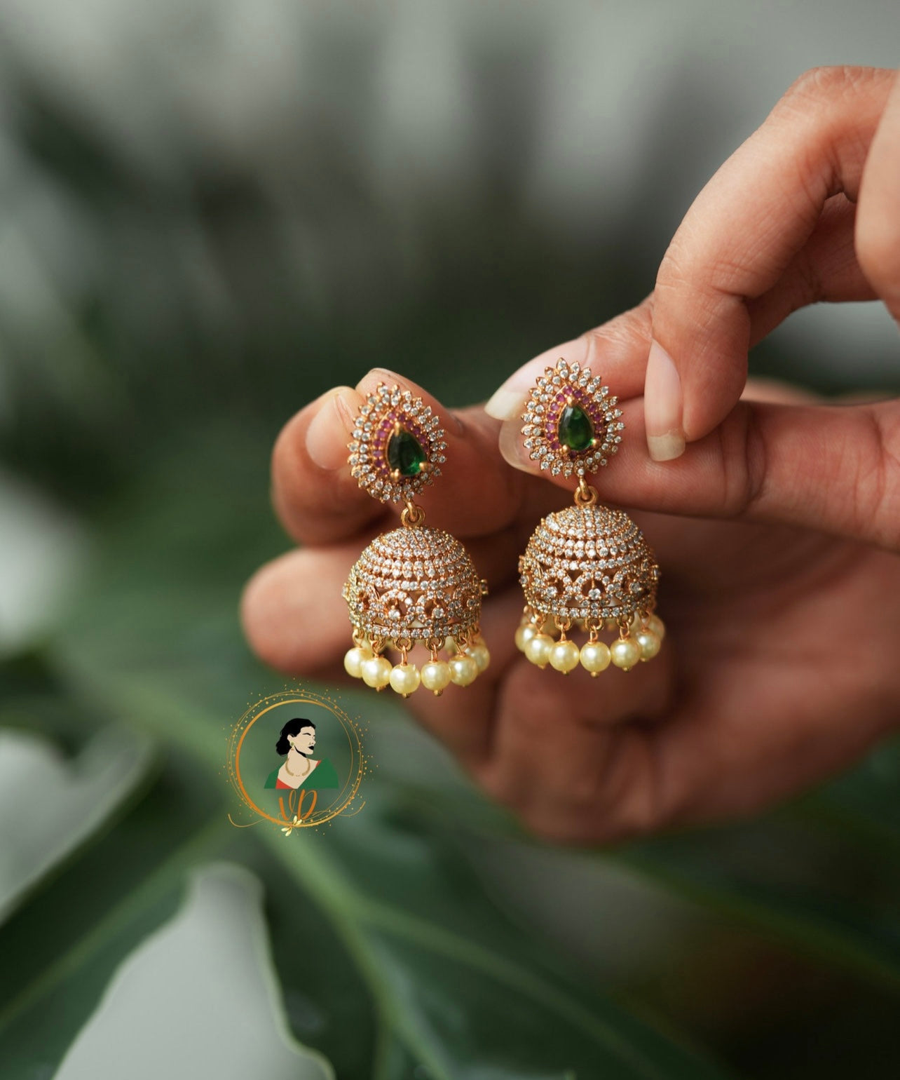 Gold Finish Stone Jhumkas