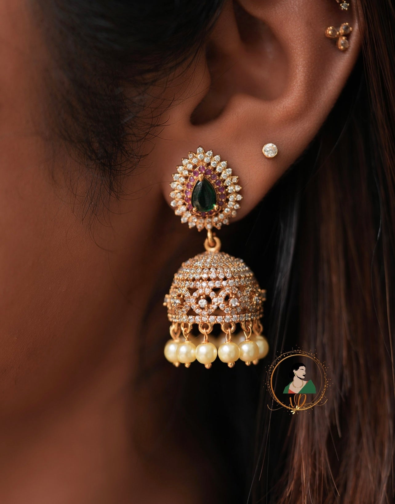 Gold Finish Stone Jhumkas