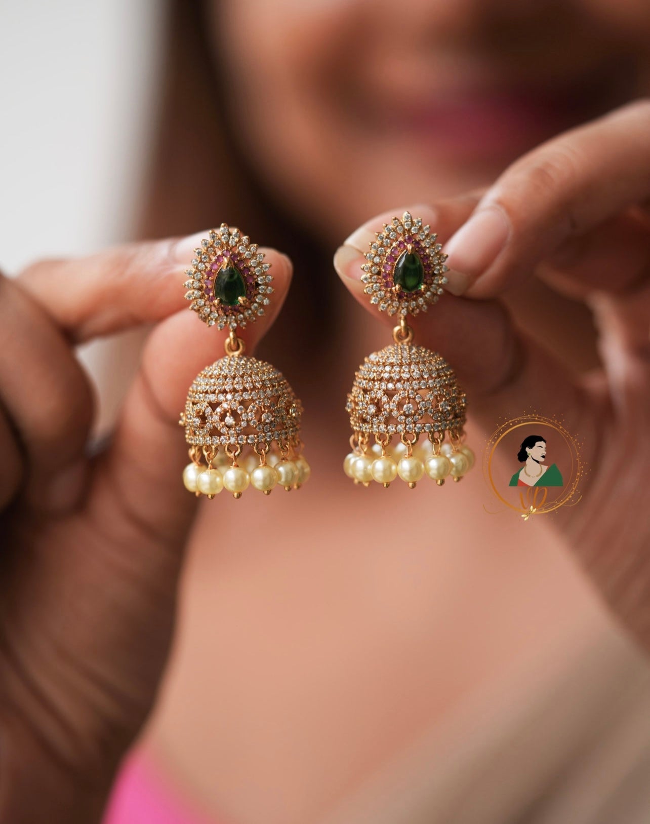 Gold Finish Stone Jhumkas