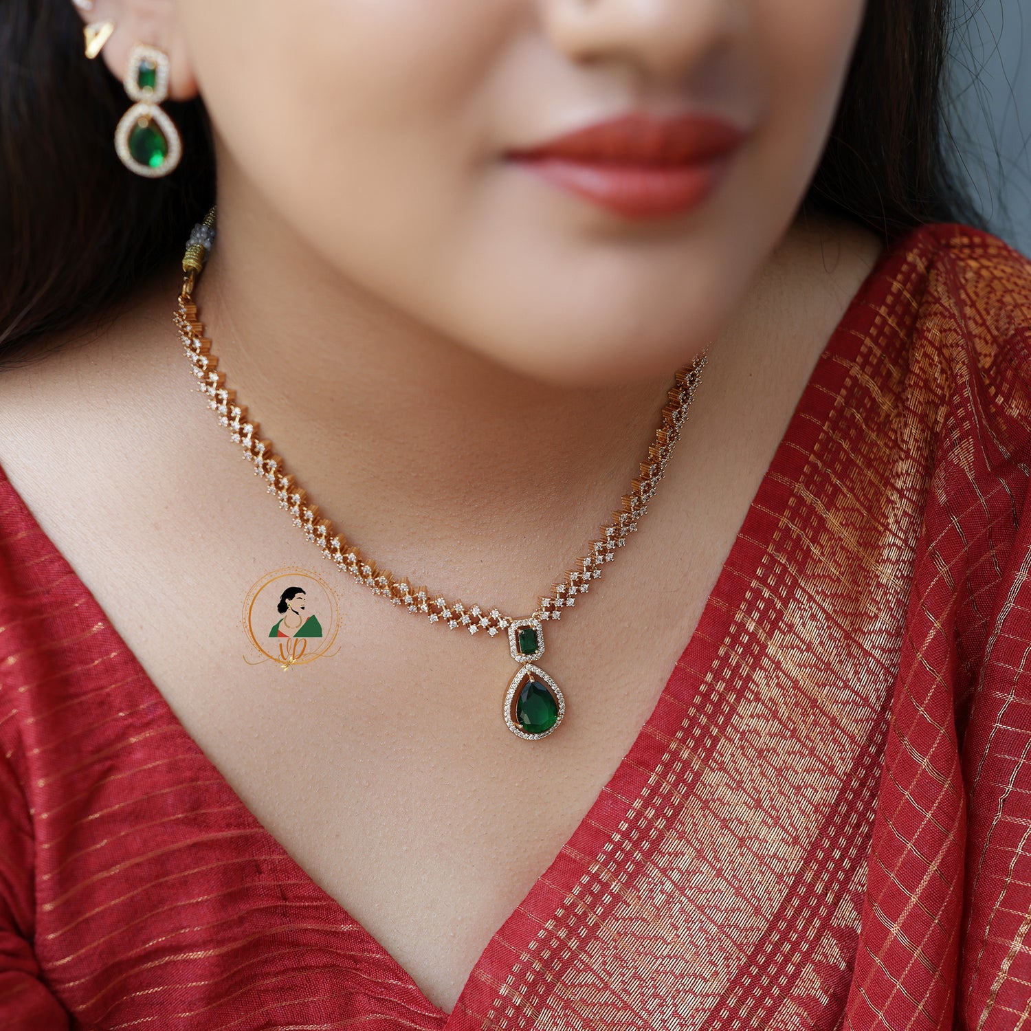 Gold Finish White Stone Necklace