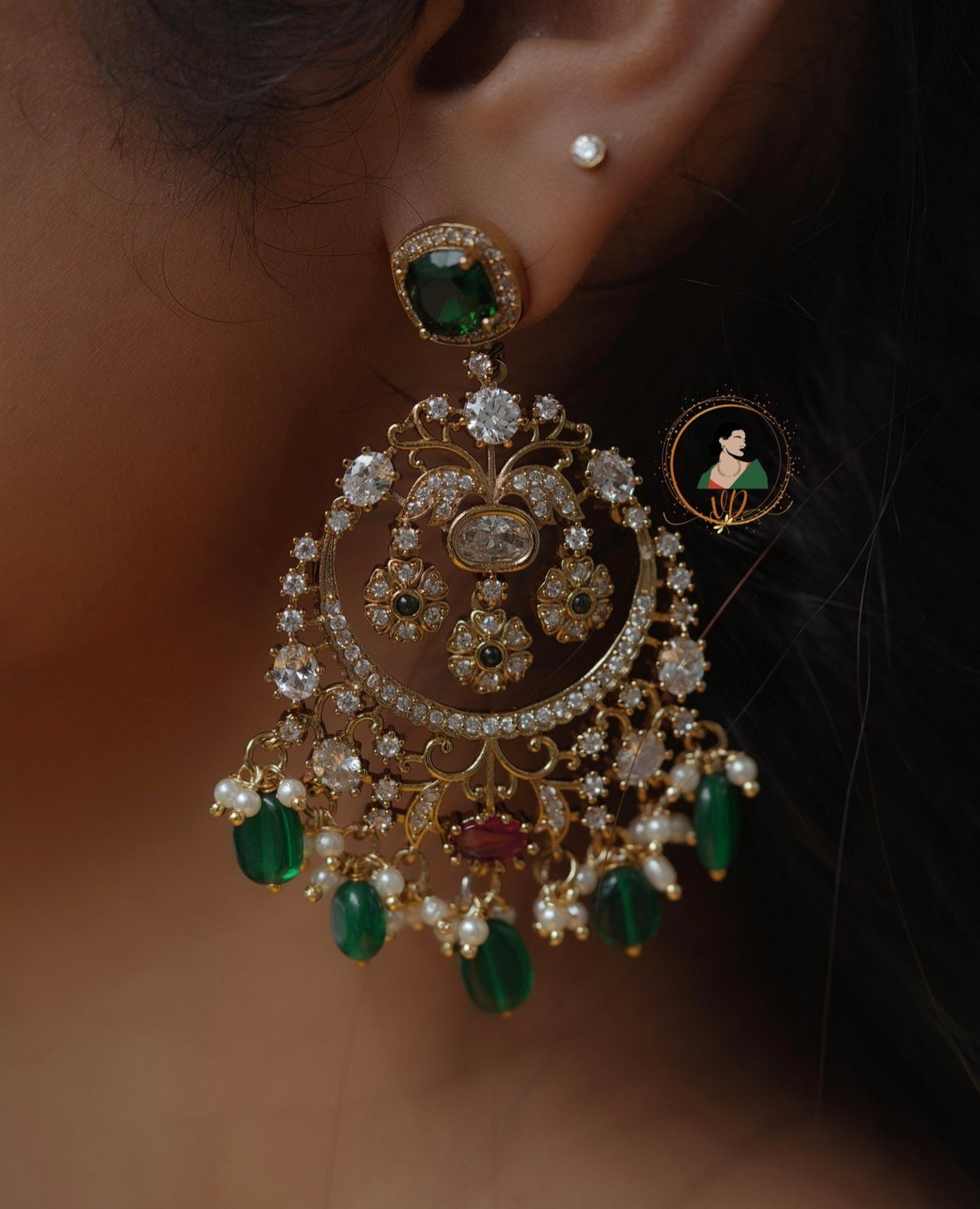 Gold Finish Zircon Stone Chandbali Earrings