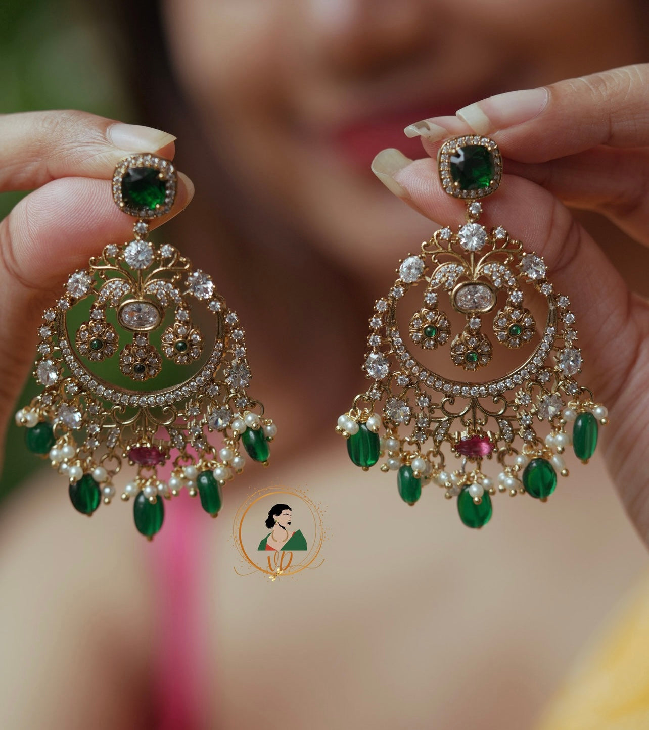 Gold Finish Zircon Stone Chandbali Earrings
