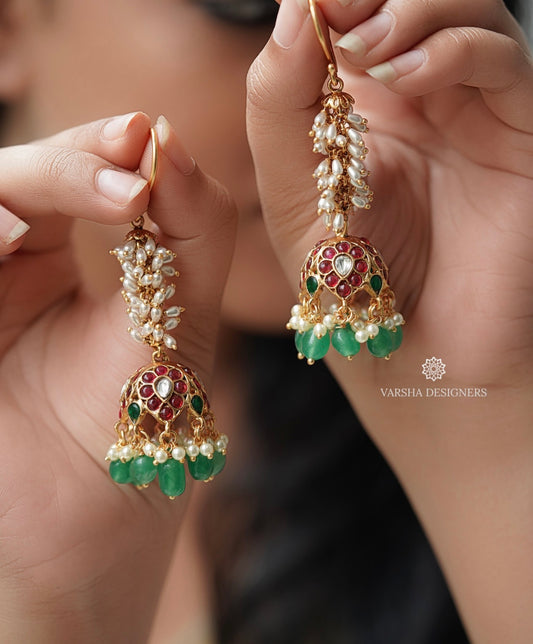 Festive Rice Pearls Kemp Hook Jhumkas