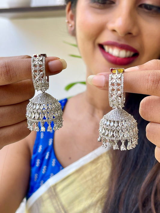 Silver Zircon Loop Jhumkas