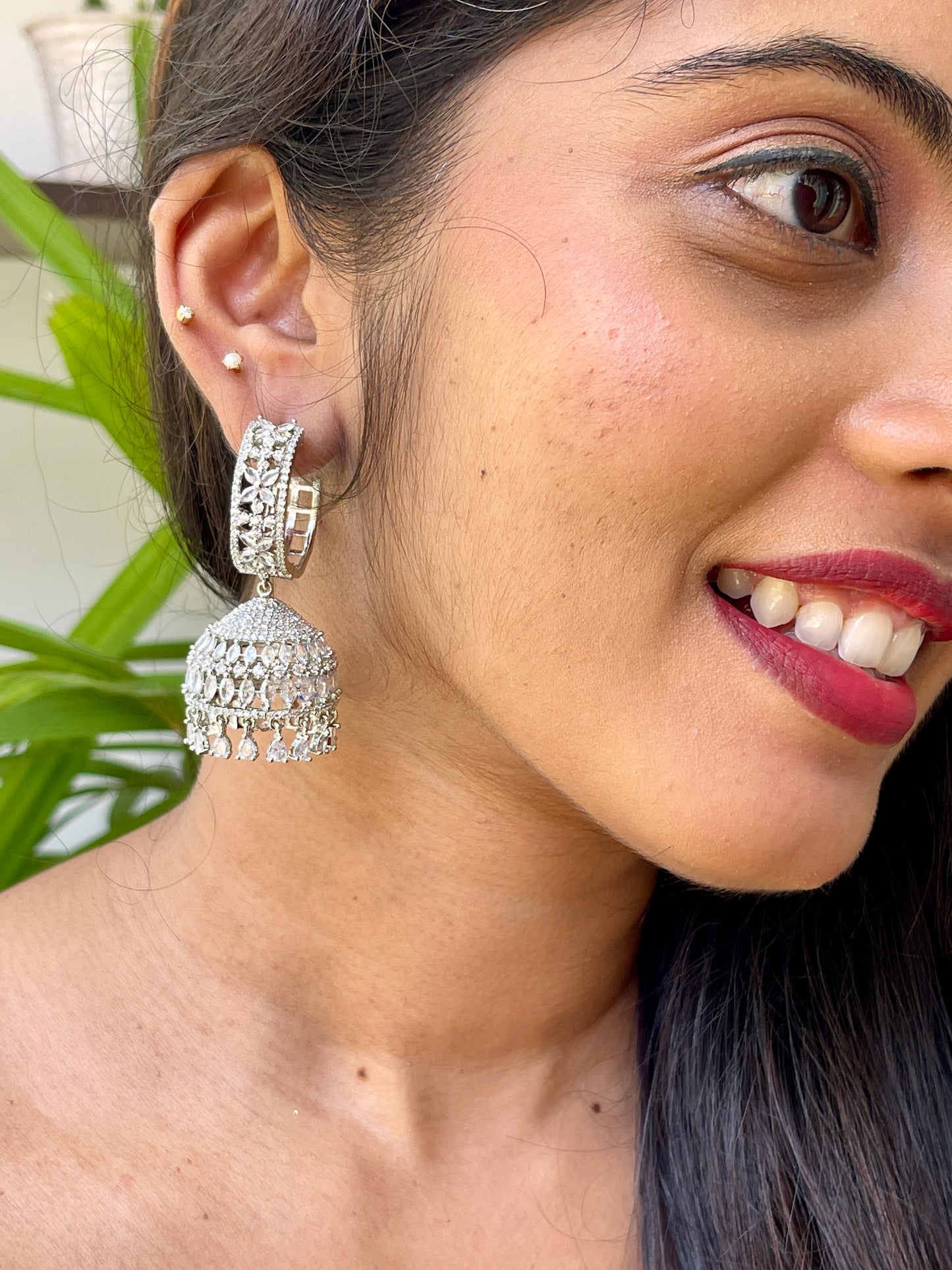 Silver Zircon Loop Jhumkas