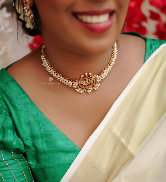 Matte Finish Half Moon Pearl Choker Set