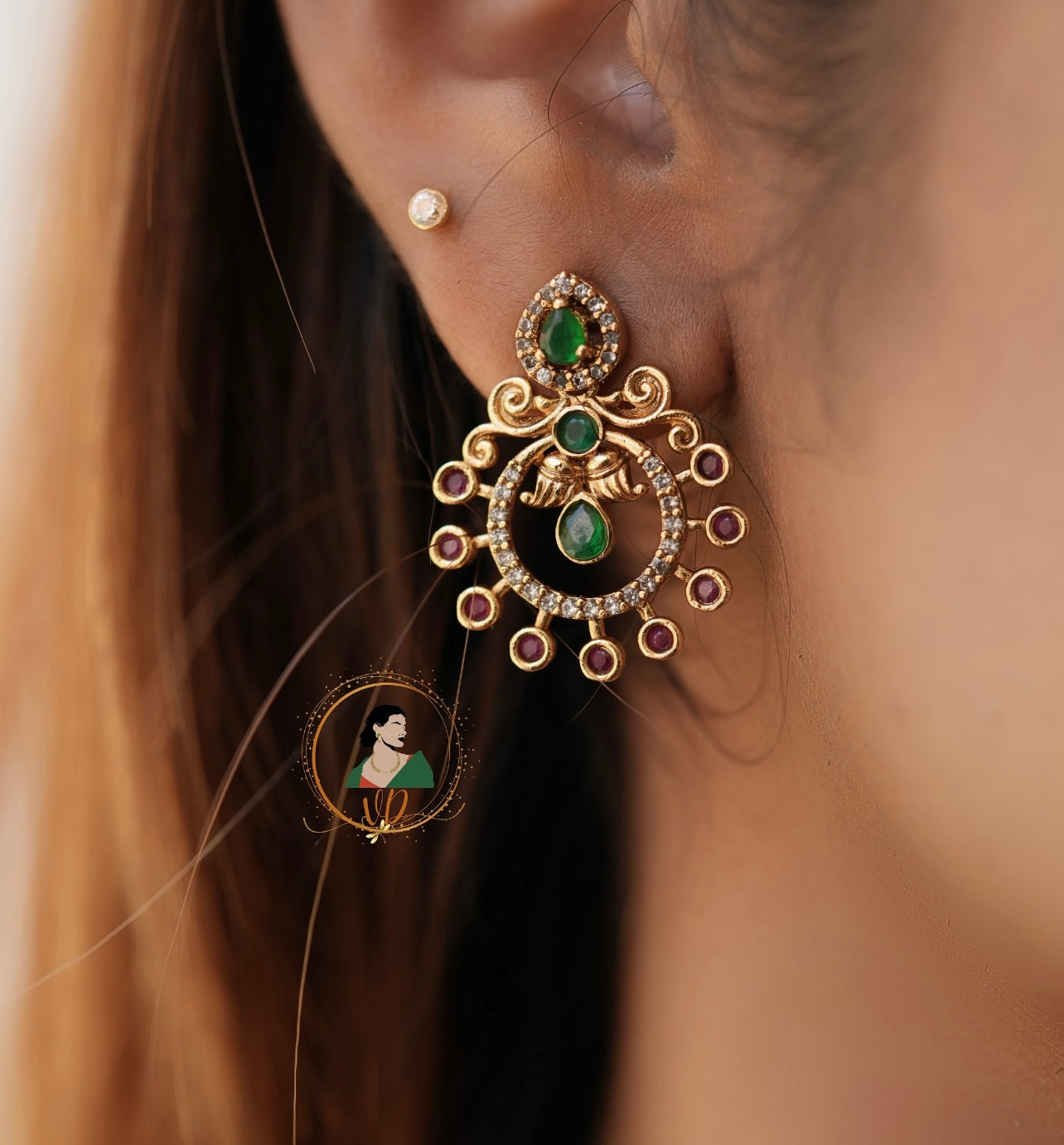 Gold Finish Light Weight Stone Earrings