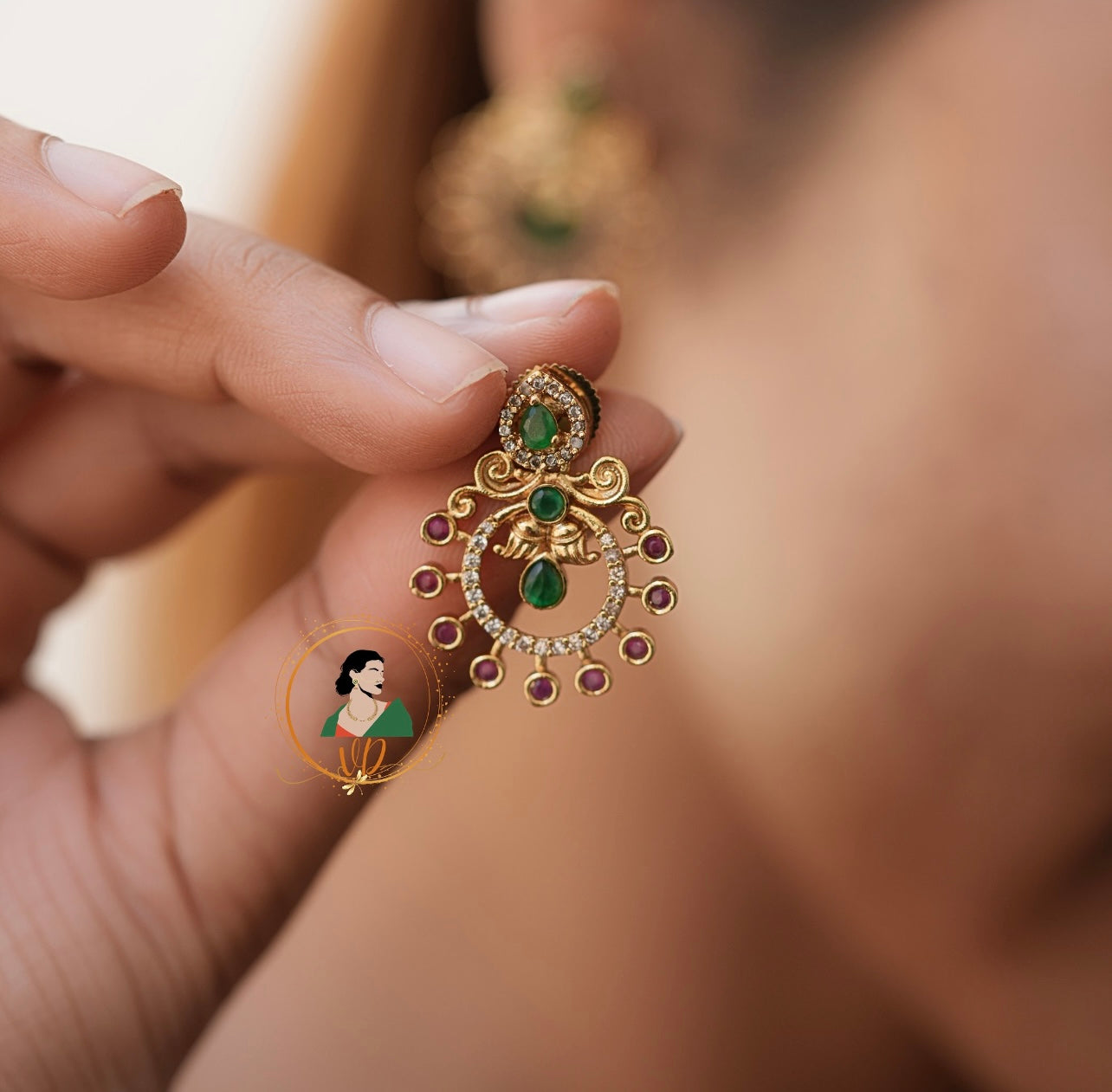 Gold Finish Light Weight Stone Earrings