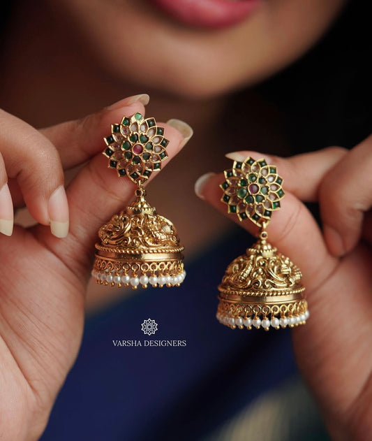 Floral Emerald Kemp Jhumka