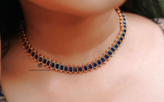 Simple Blue Stone Necklace Set