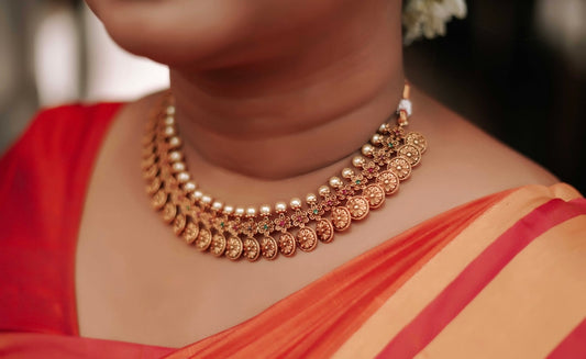 Matte Finish Pearl Coin Necklace