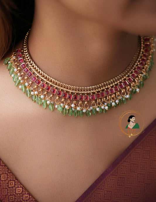 Jalebi Design Ruby Stone Necklace