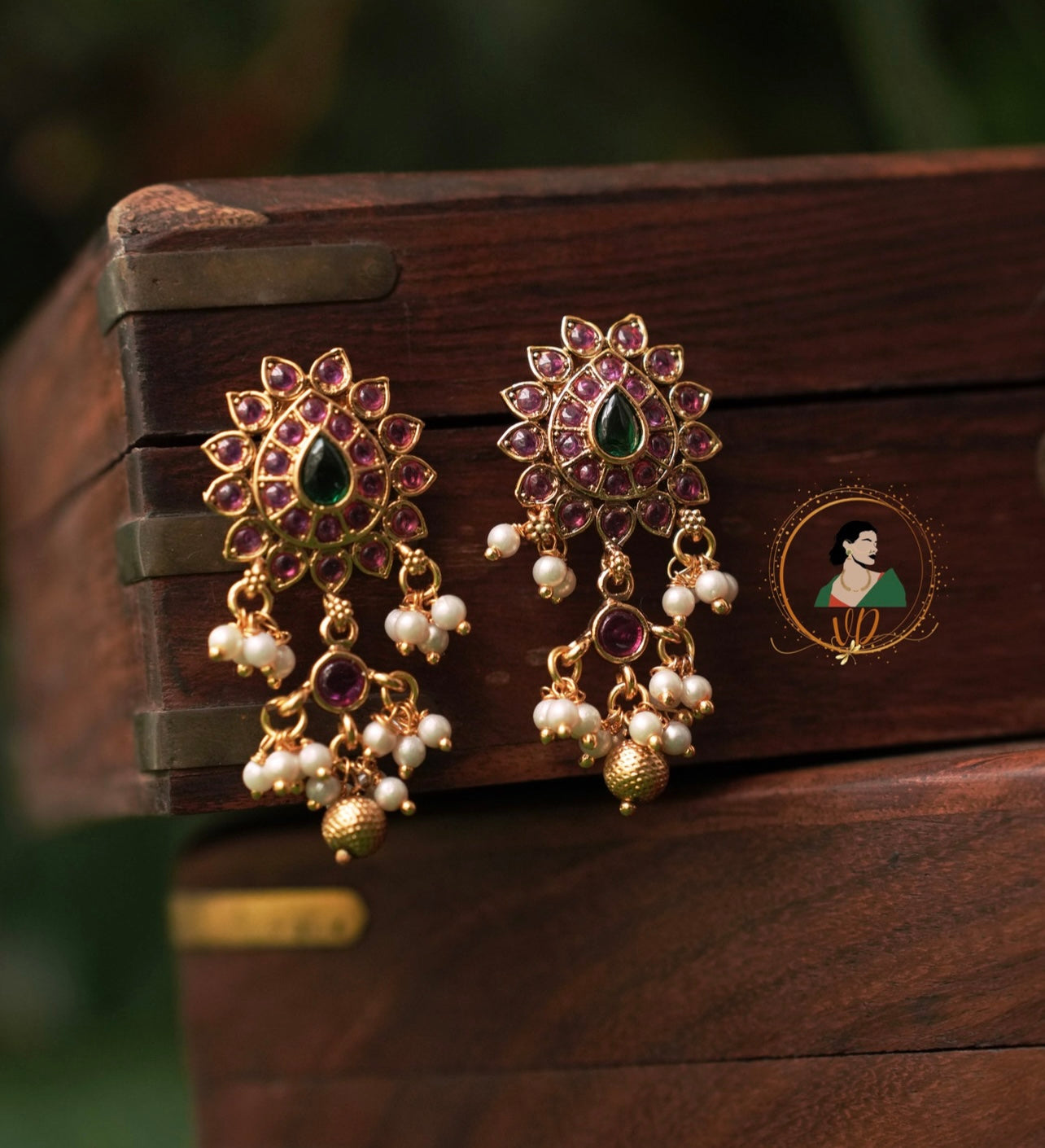 Kemp Stone Stud Earrings with Pearl Drops