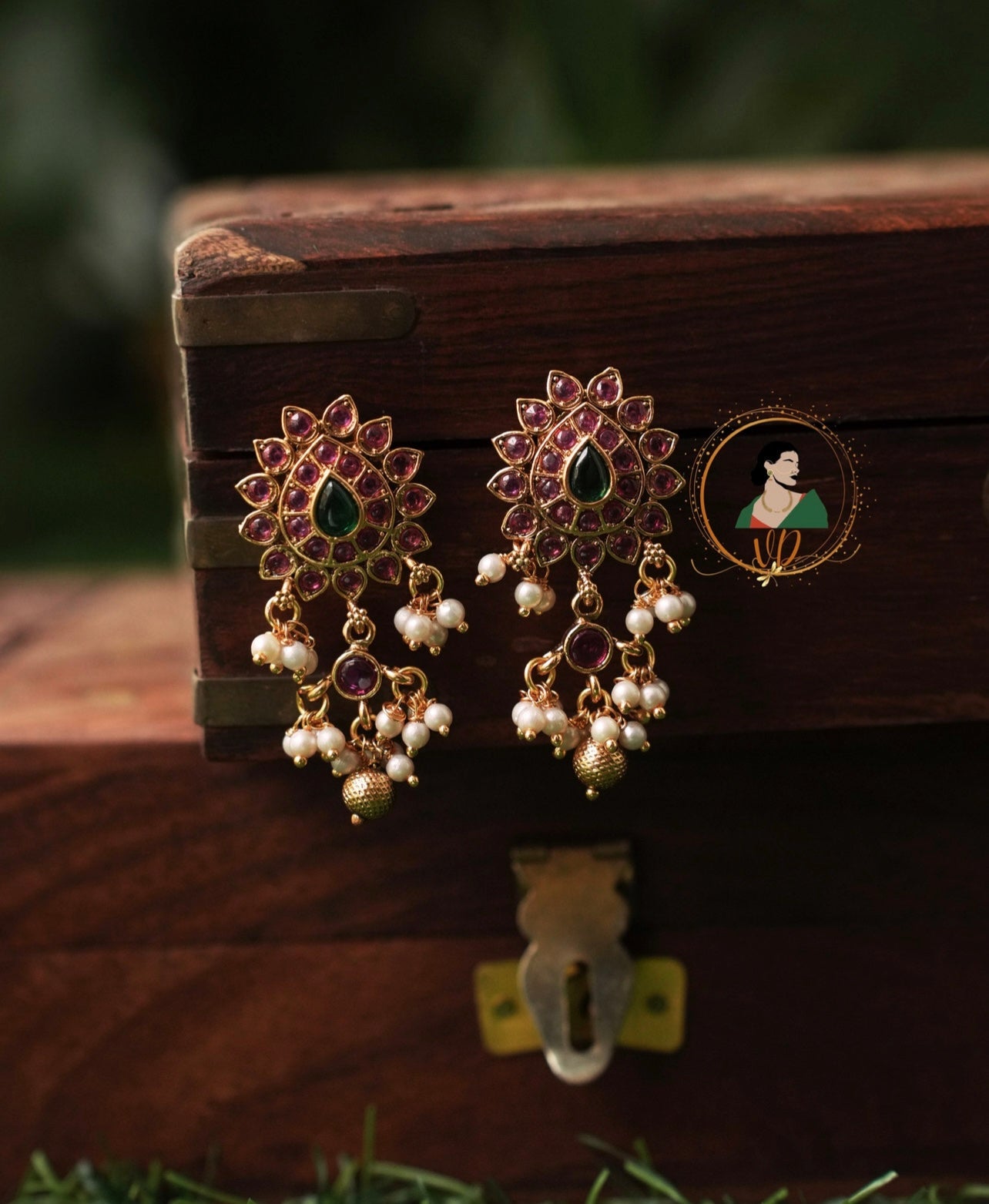 Kemp Stone Stud Earrings with Pearl Drops