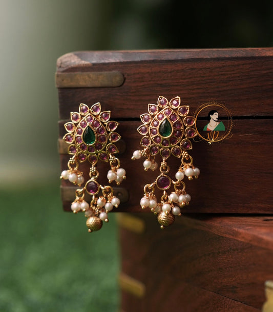 Kemp Stone Stud Earrings with Pearl Drops