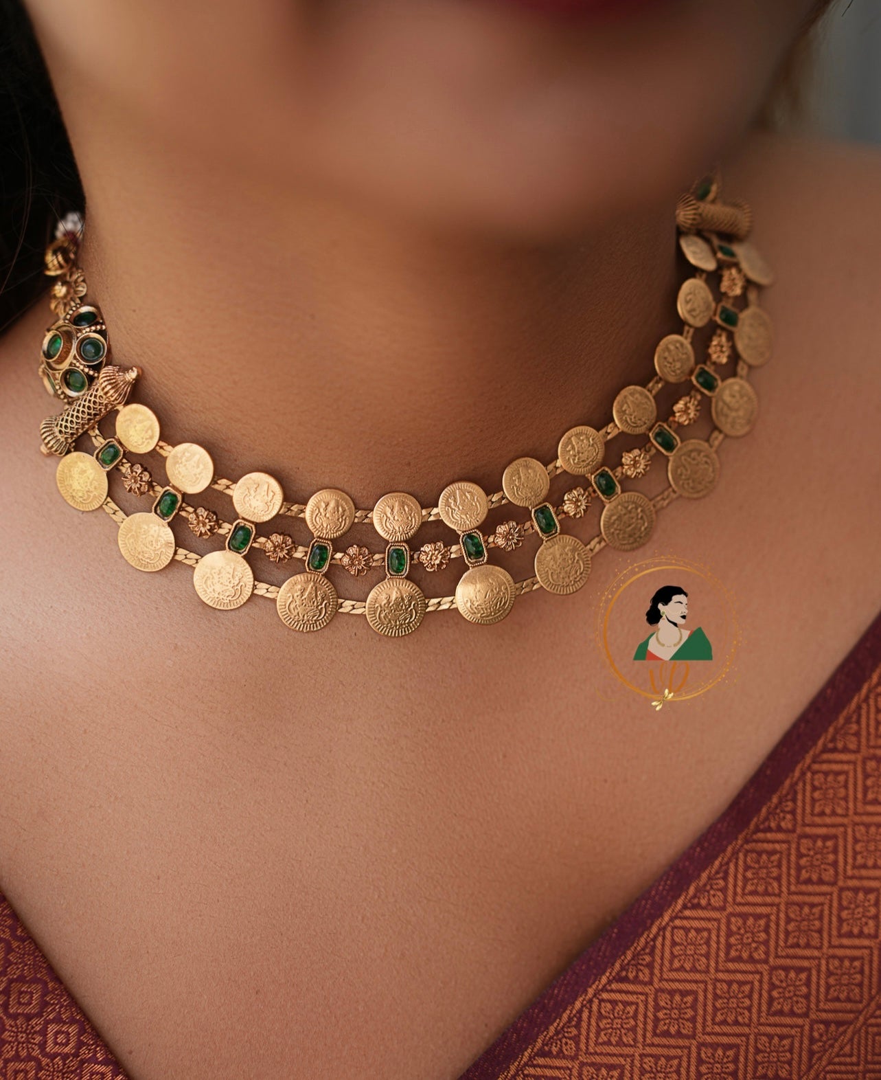 Kerala Style Dual Layer Kasu Necklace
