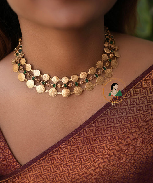 Kerala Style Dual Layer Kasu Necklace
