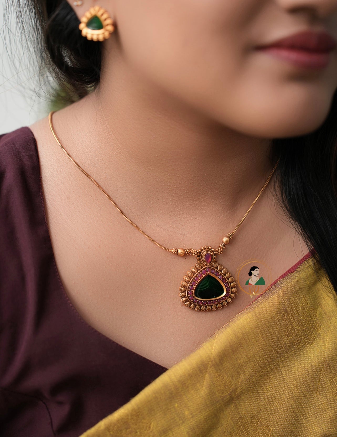 Kerala Style Emerald Palakka Necklace