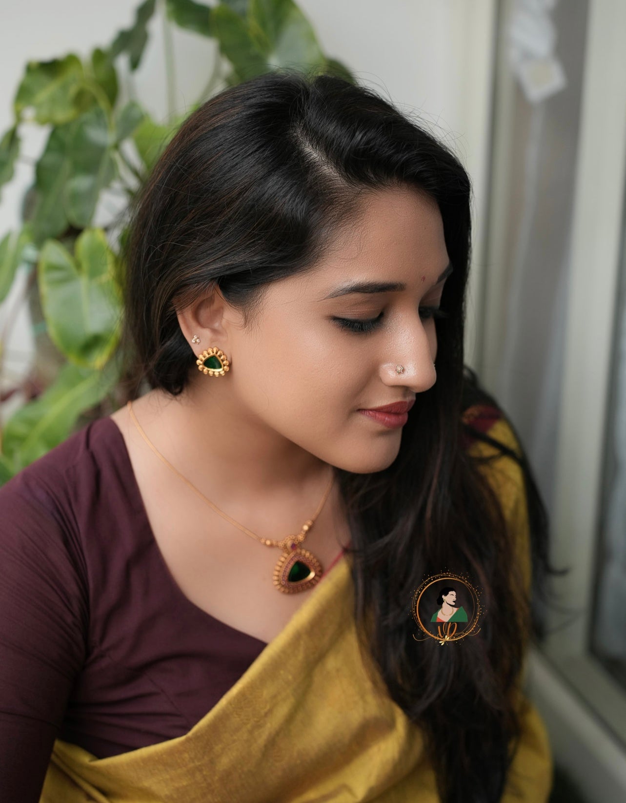 Kerala Style Emerald Palakka Necklace