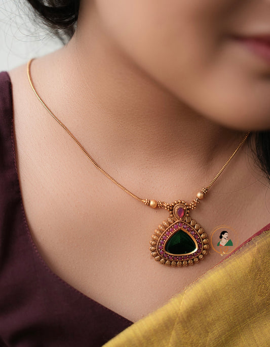 Kerala Style Emerald Palakka Necklace