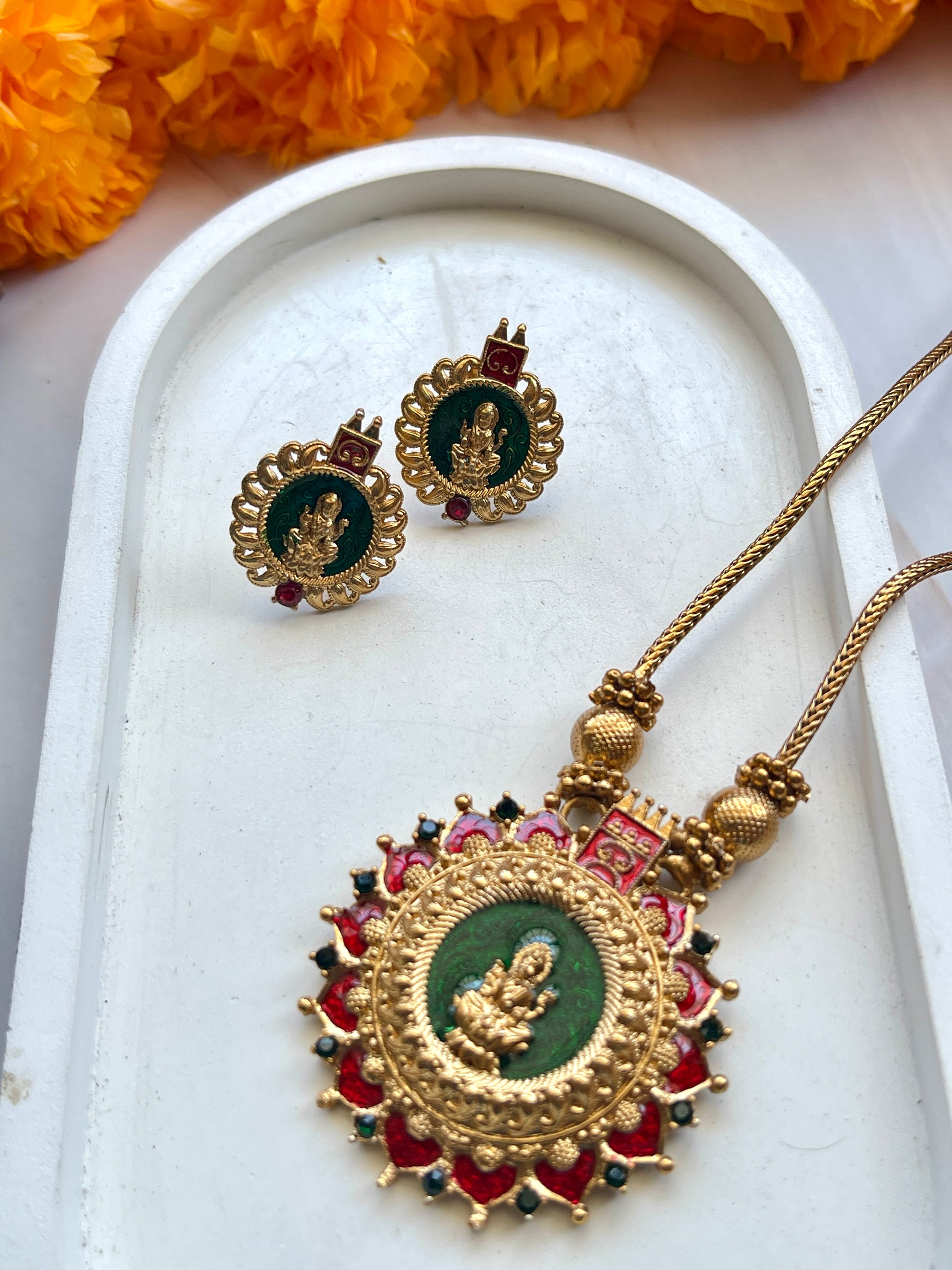 Lakshmi Enamel Palakka Necklace