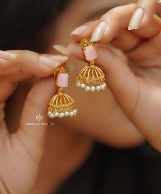 Light Weight Rose Stone Jhumkas