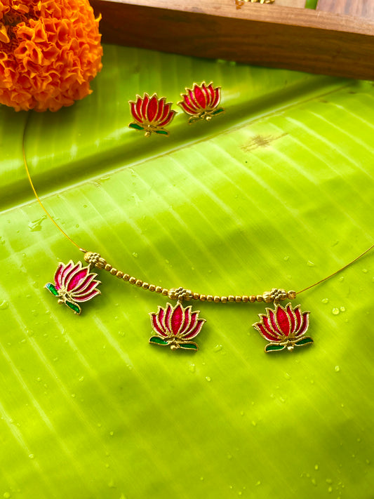 Lotus Pendant Invisible Necklace Set