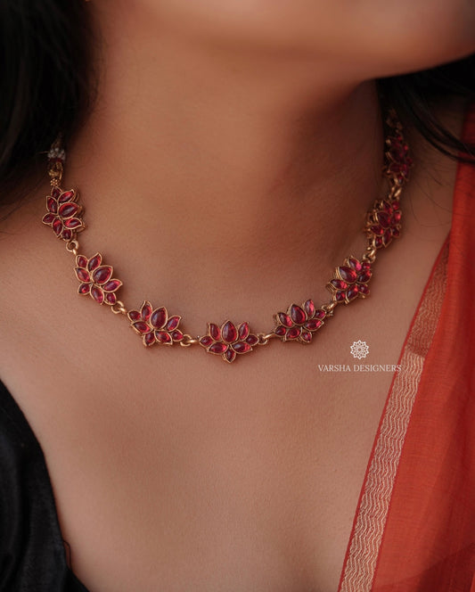 Lotus Ruby Stone Necklace Set