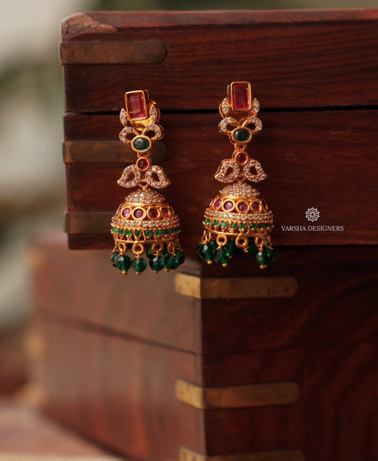 Matte Finish AD Stone Jhumkas