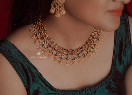 Matte Finish Emerald Coin Necklace