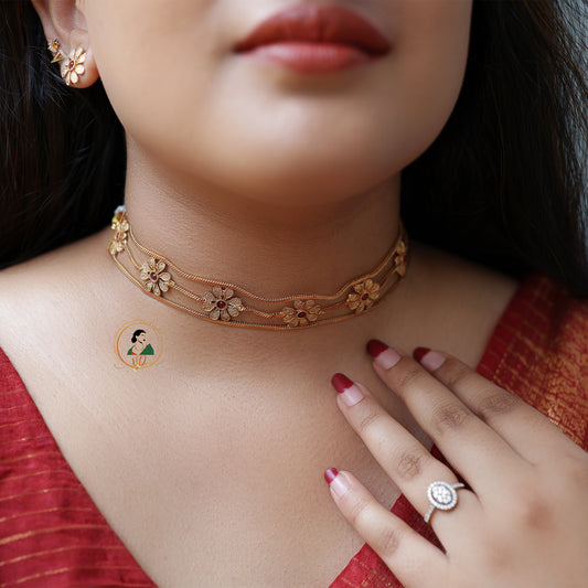 Matte Finish Floral Ruby Choker