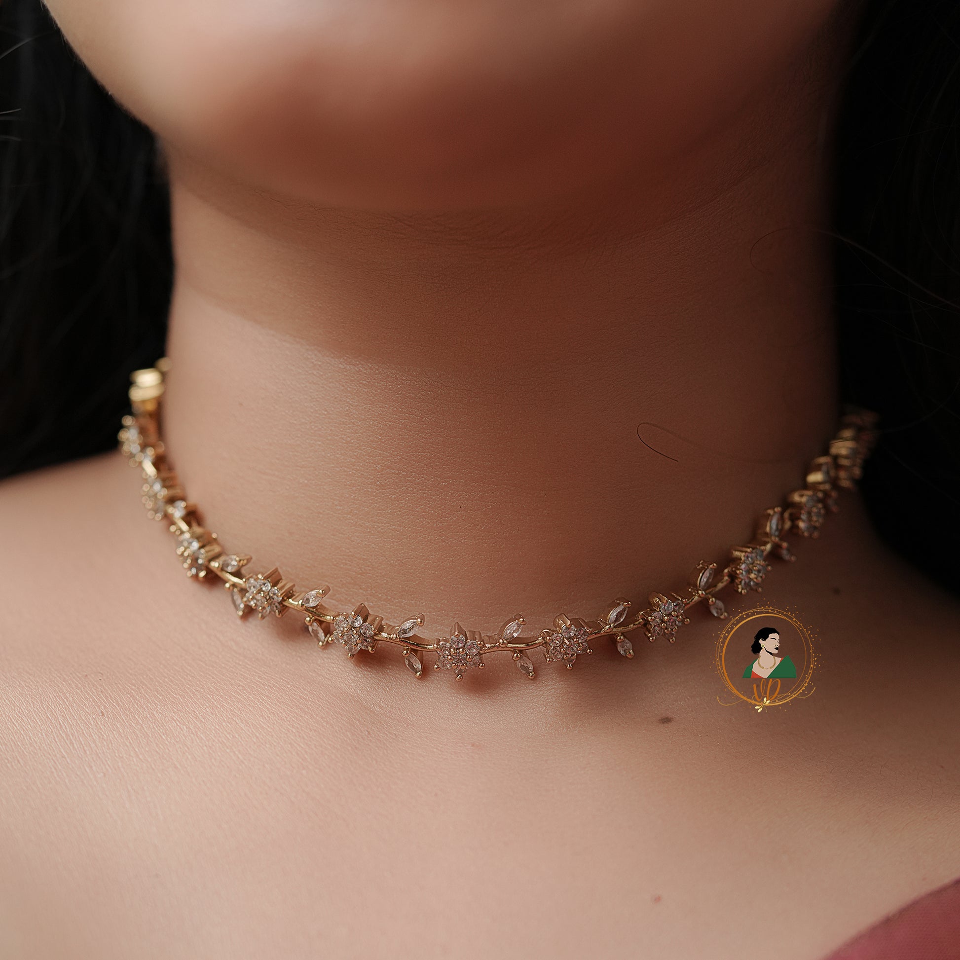 Matte Finish Floral White Stone Necklace